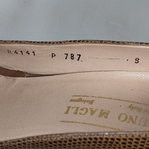 Size 8 Italian Leather Peep Toe Pumps Wit Floral Snakeskin Pattern, Bruno Magli - Picture 9 of 9